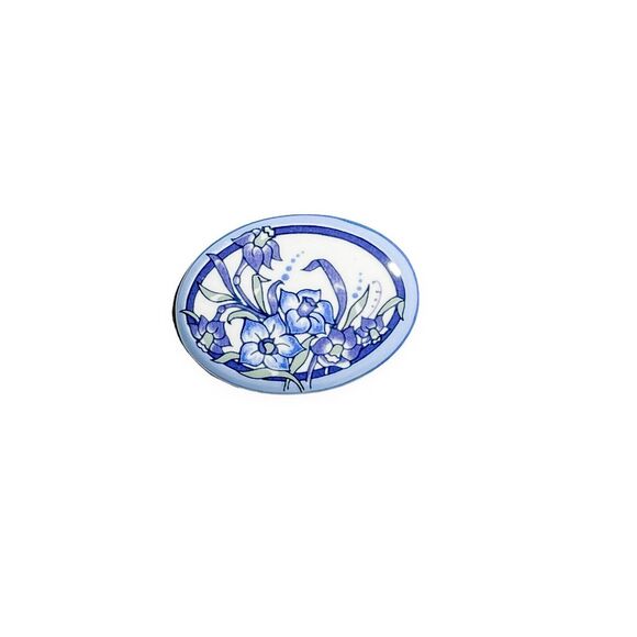 Michaela Frey Austria Enamel Brooch Blue Flowers Signed Small Vintage Oval Pin - Picture 4 of 7